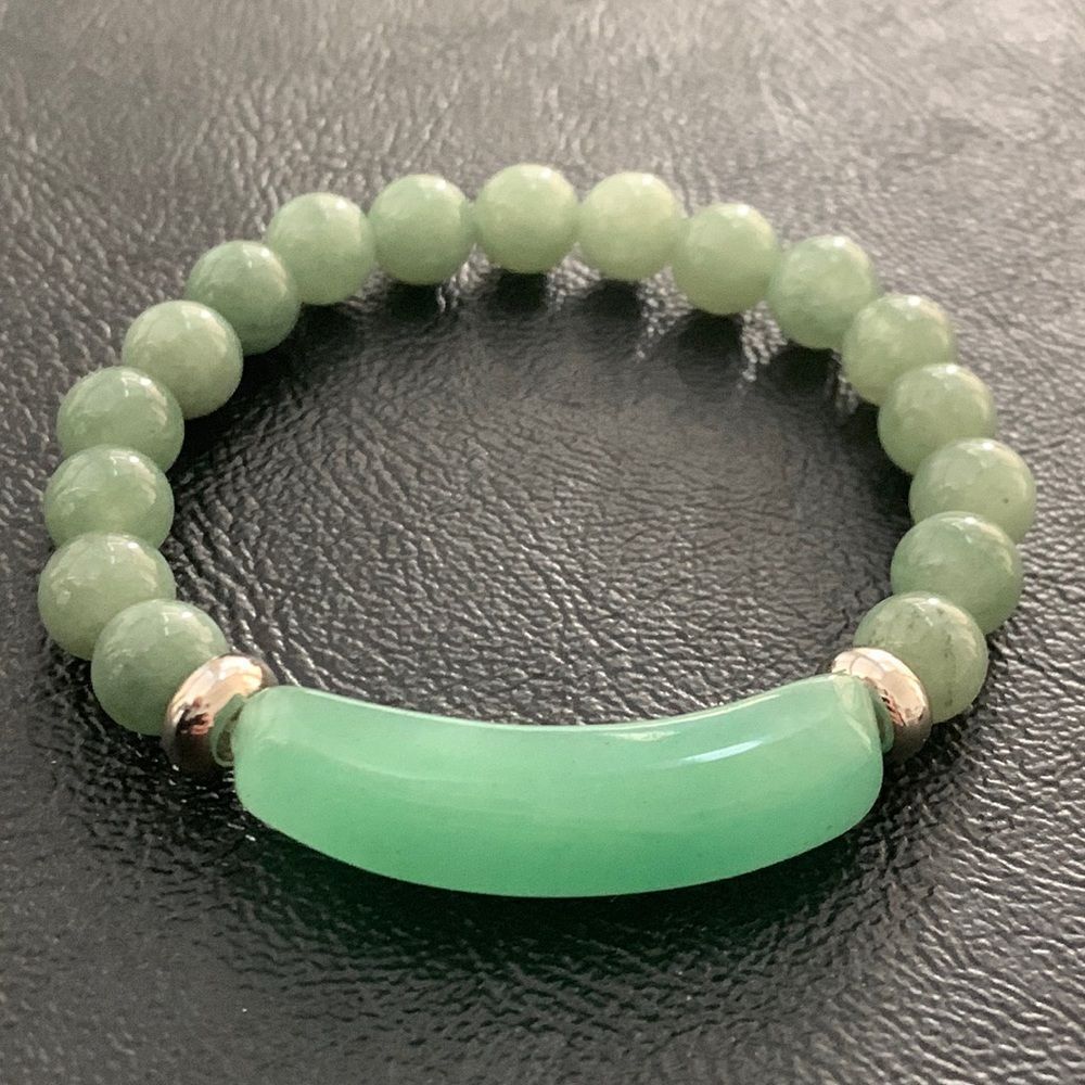 Men’s Green Beaded Stretch Bracelet, Faux Aventurine